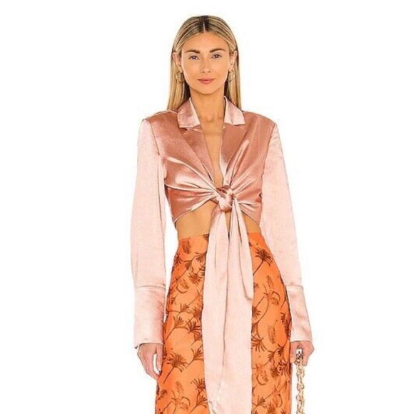 Significant Others Tops - Significant Other Emile Top Papaya Pink Satin Long Sleeve